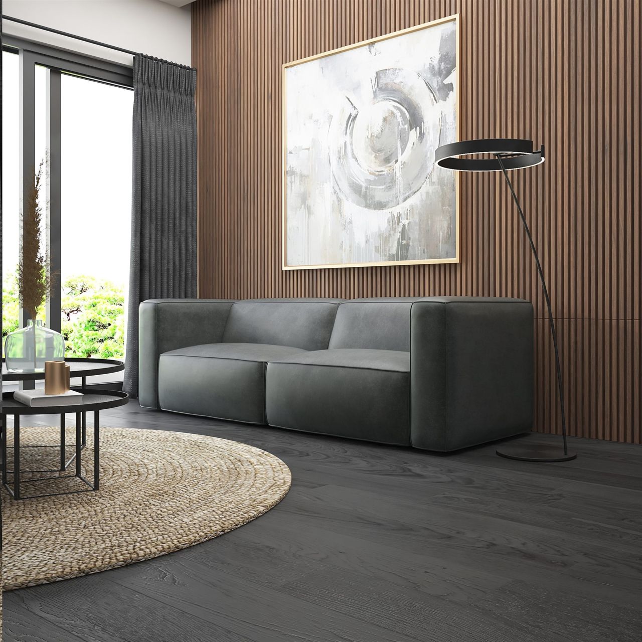 Sofa ersofa HELMER 2-Sitzer in Stoff Pola Dunkelgrau