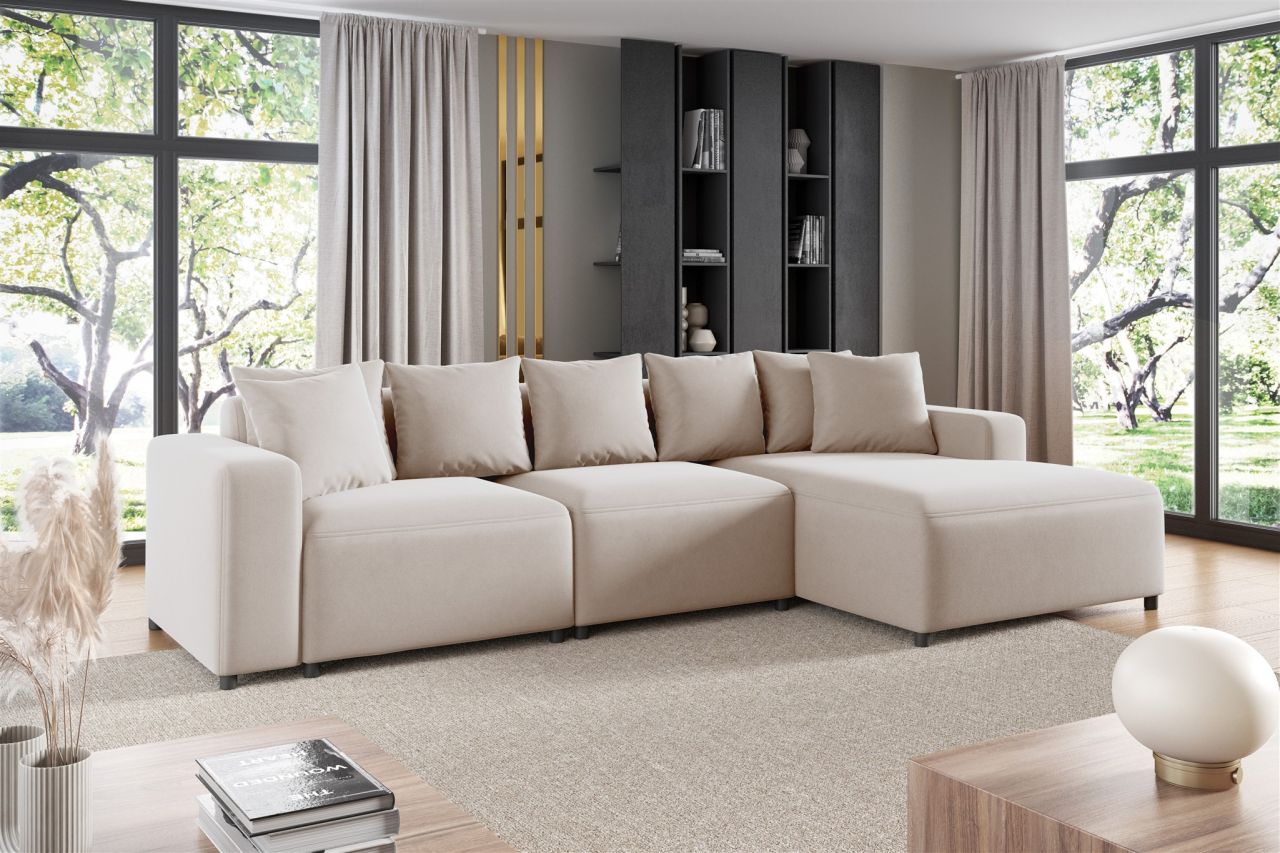 Ecksofa ersofa Sofa MEGAN in Stoff Salvador Hellbeige Ottomane Rechts