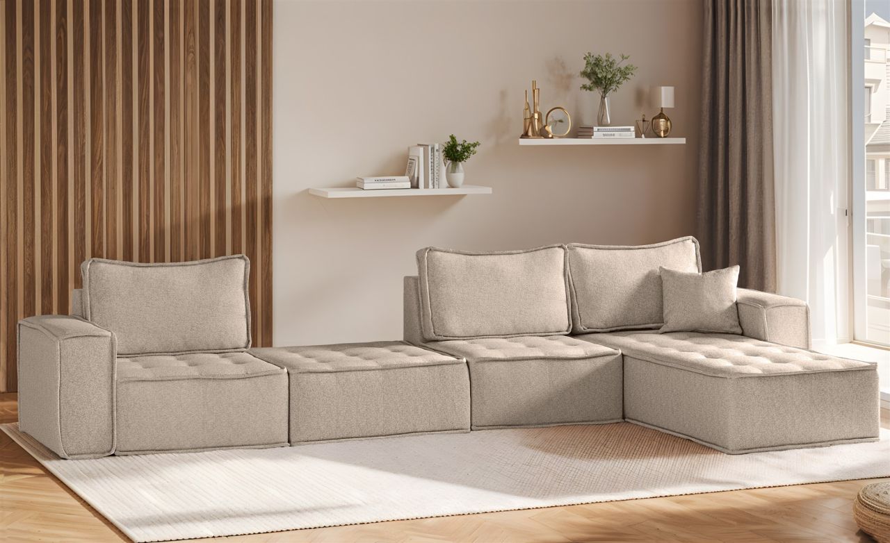 Ecksofa Modulsofa 4-teilig SANDE XL Stoff Alpine Toffee Ottomane Rechts