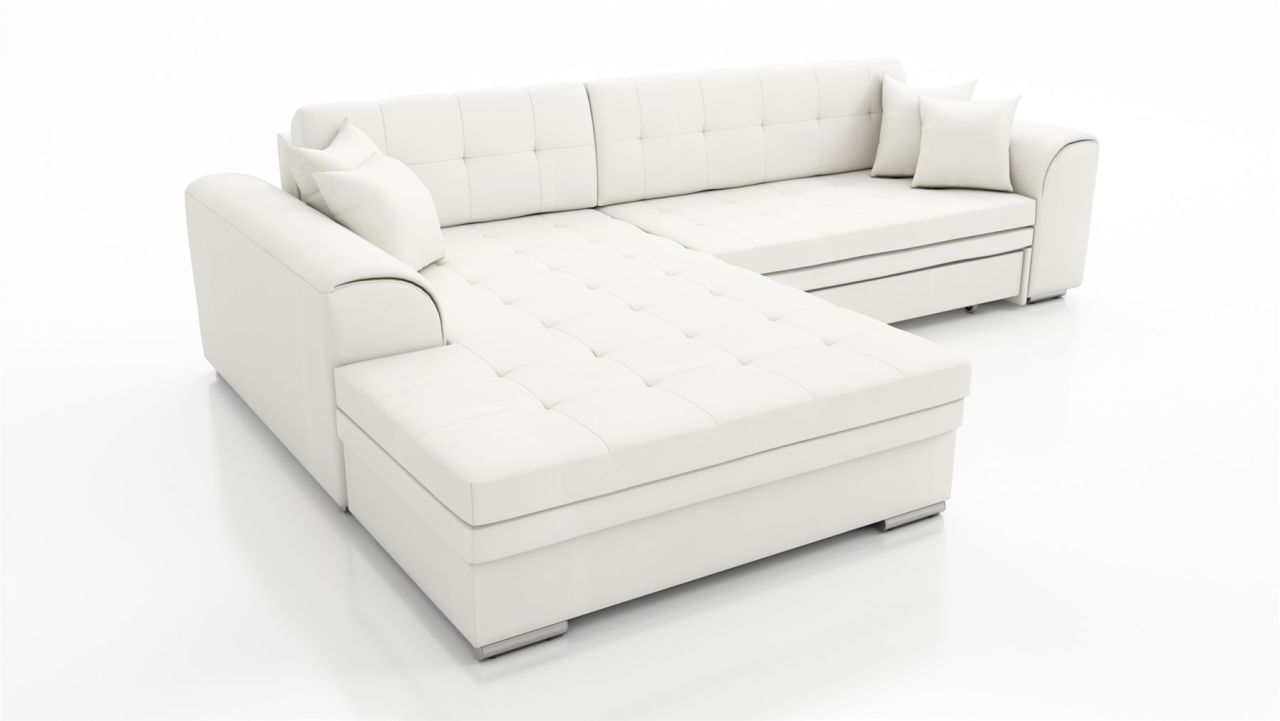 Couchgarnitur SARRA Weiss mit Schlaffunktion Ottomane Links