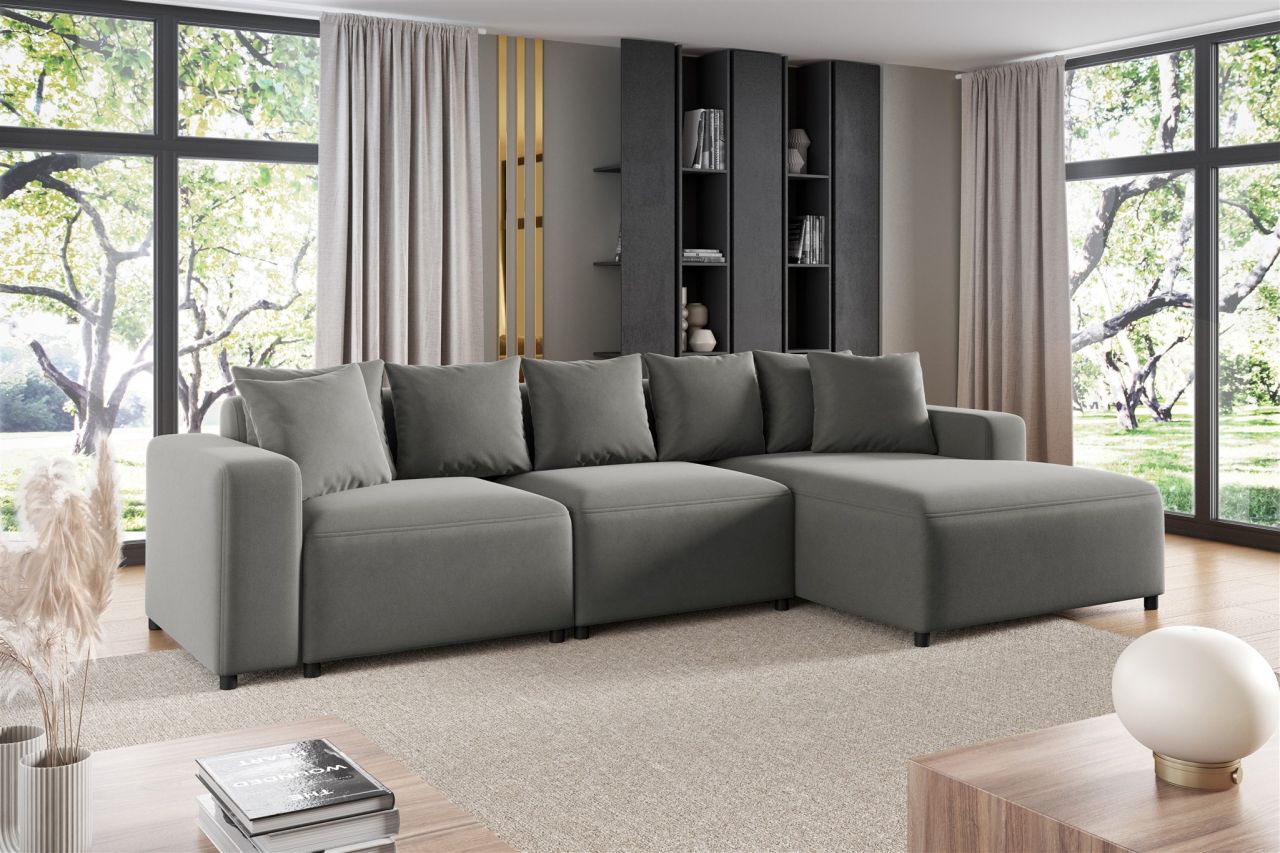 Ecksofa ersofa Sofa MEGAN in Stoff Salvador Grau Ottomane Rechts
