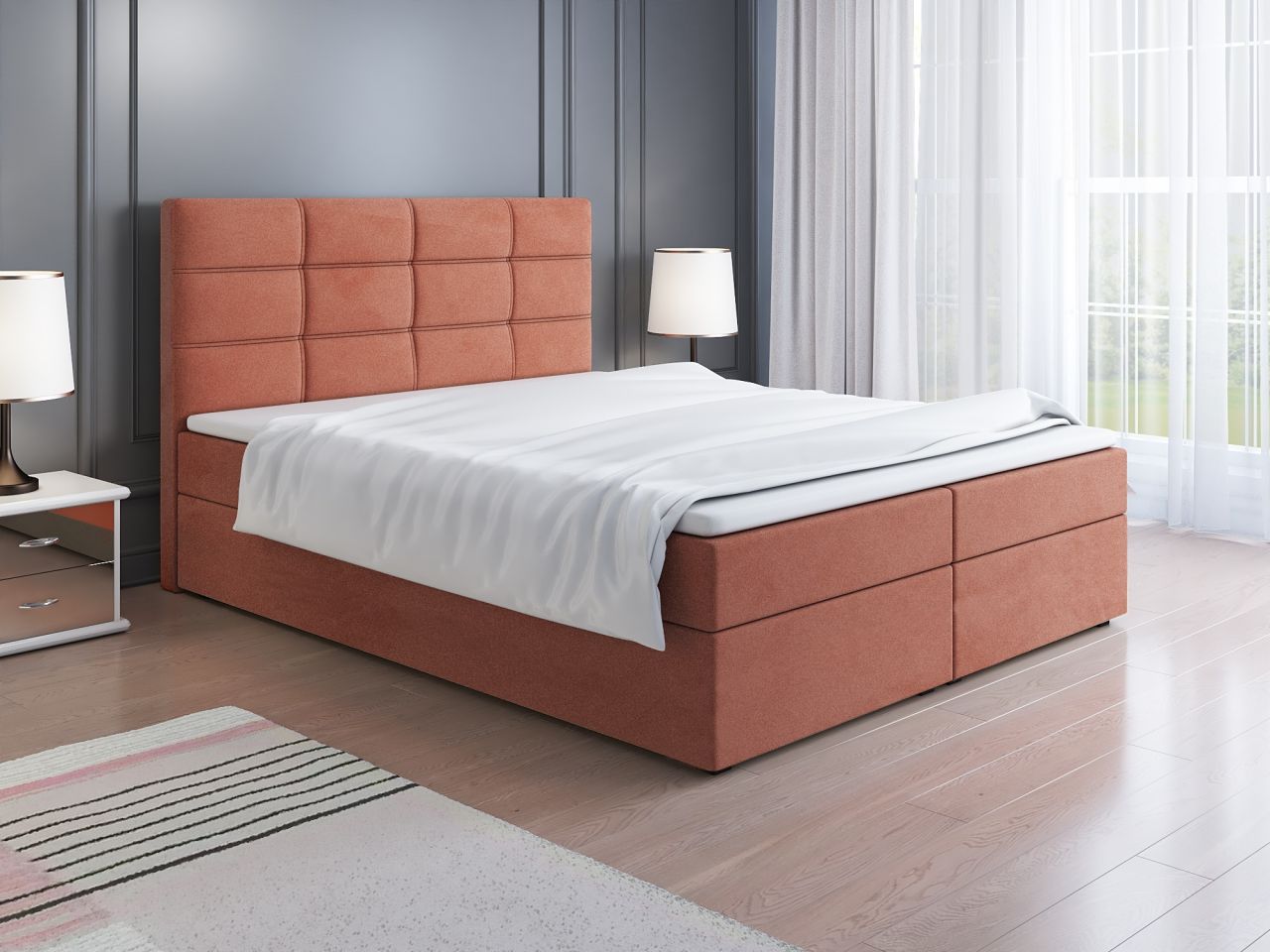 Boxspringbett Schlafzimmerbett ARNAU 140x200cm in Stoff Alcantara Lachs