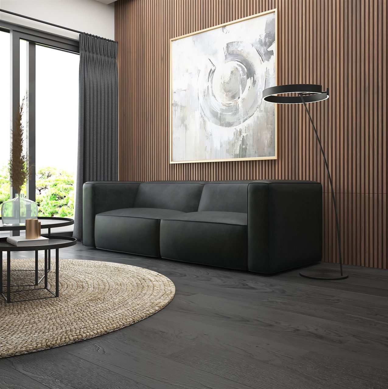 Sofa ersofa HELMER 2-Sitzer in Stoff Pola Anthrazit