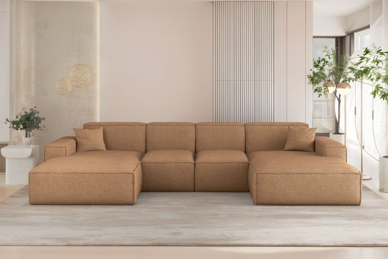 Wohnlandschaft Sofa U-Form CELES PREMIUM XS in Stoff Artico Rostbraun