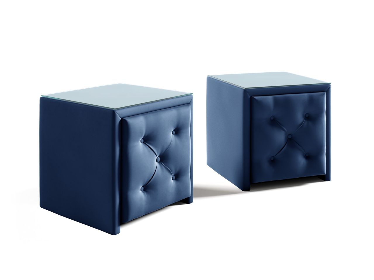 Nachttisch Nachtkonsole 2er Set ERNESTO 50x50cm in Stoff Elisa Velvet Blau