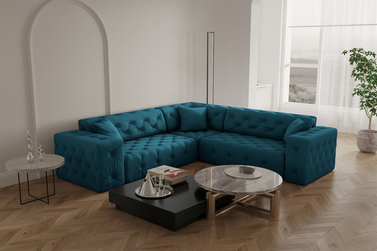 OUTLET Ecksofa ersofa CHANTAL in Stoff Opera Velvet Ozeanblau Seite Uni...