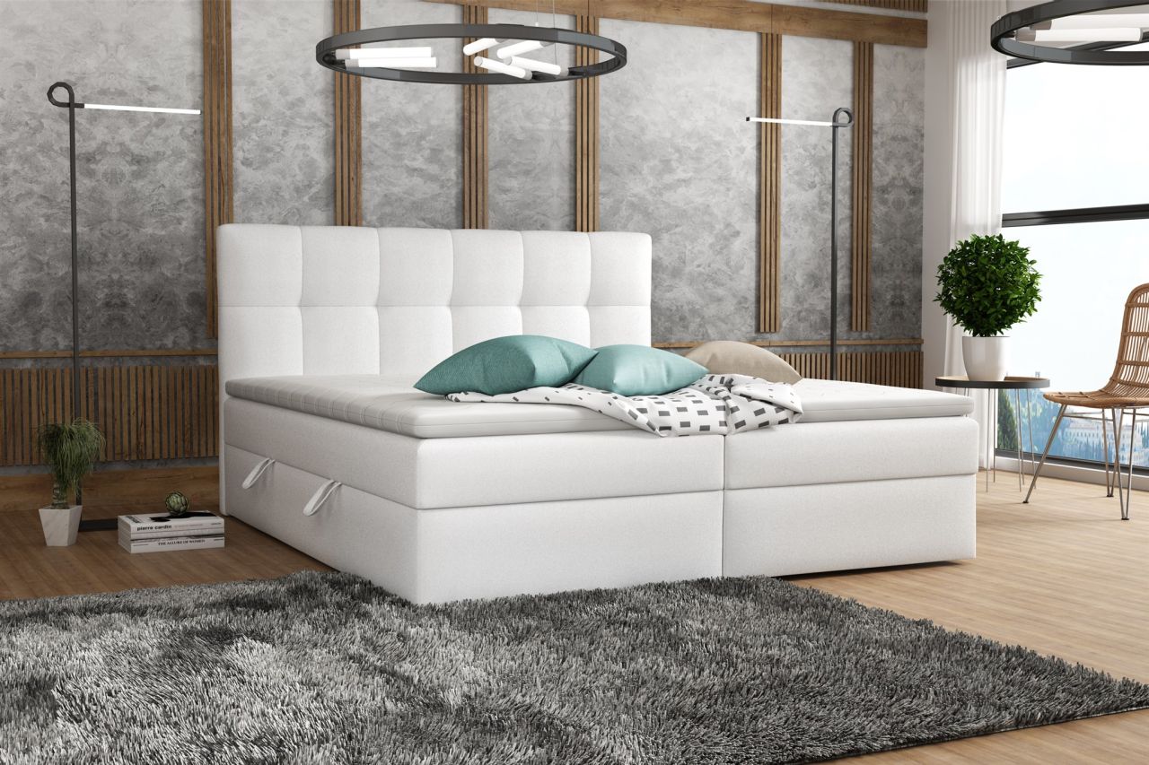 Boxspringbett Schlafzimmerbett ARTURO 200x200cm Kunstleder Soft Weiß