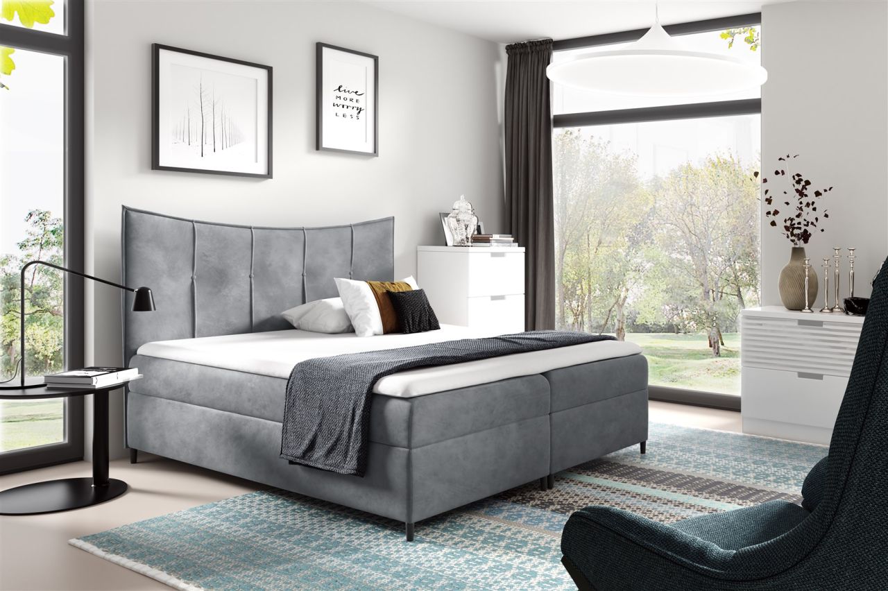 Boxspringbett Schlafzimmerbett FABIEN 200x200cm Grau inkl. Bettkasten