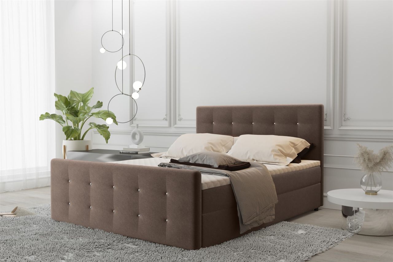 Boxspringbett Schlafzimmerbett MAURO 120x200cm Stoff Soro Braun inkl.Bettkasten