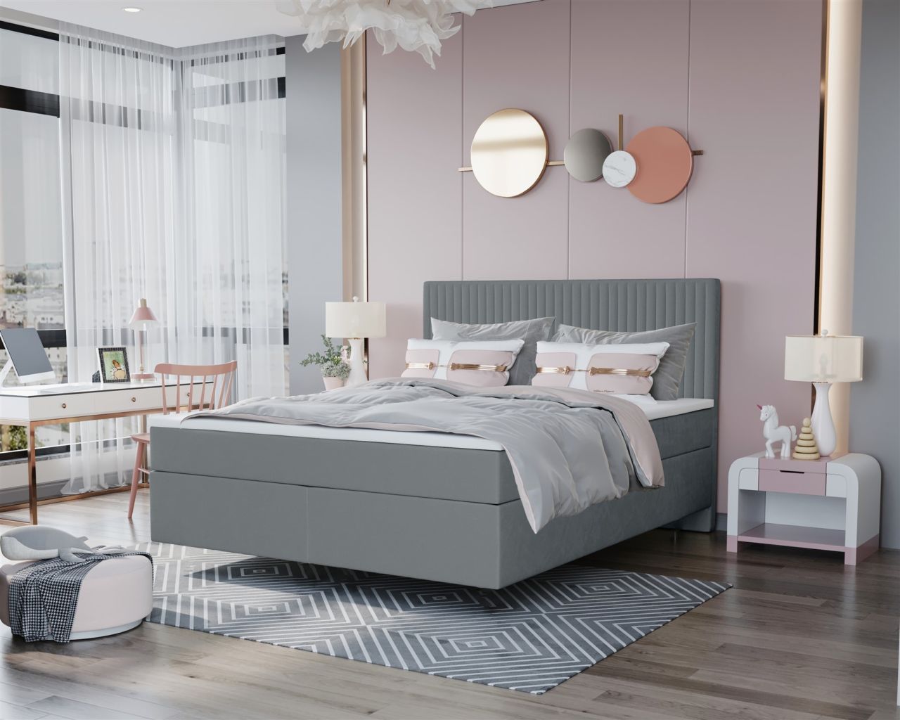 Boxspringbett Schlafzimmerbett ROCIO Nr.2 Premium 120x200cm in Stoff Grau