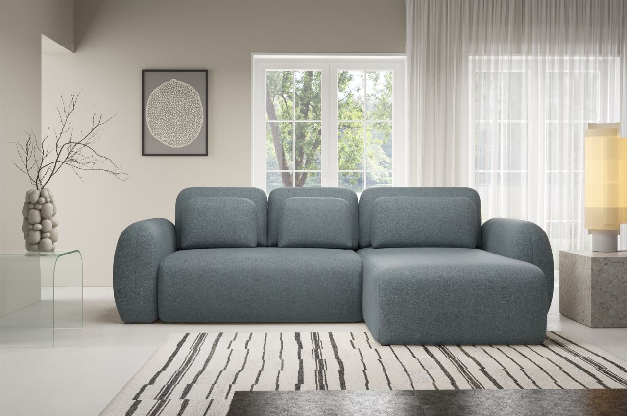 Ecksofa Schlafsofa Sofa GASTON in Stoff Puente Anthrazit Ottomane Rechts