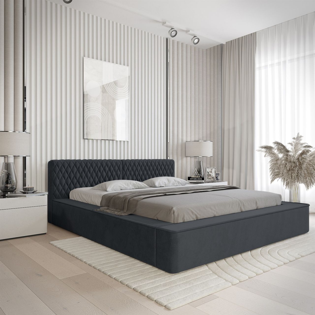 Polsterbett Doppelbett NORFOLK 140x200cm in Stoff Ditra Blau