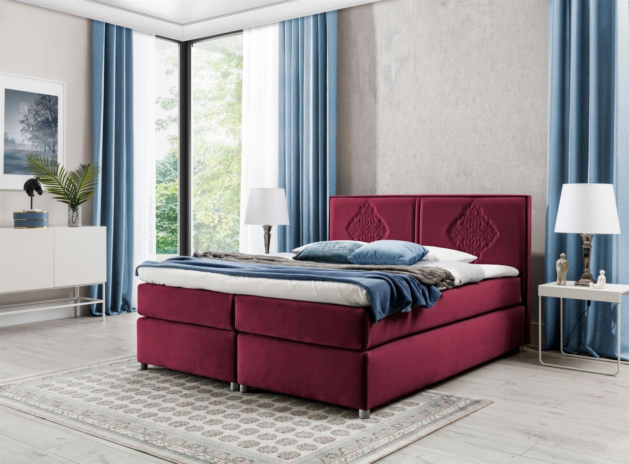Boxspringbett Schlafzimmerbett Bett DAMIANO DELUX Stoff Bordeaux 120x200cm
