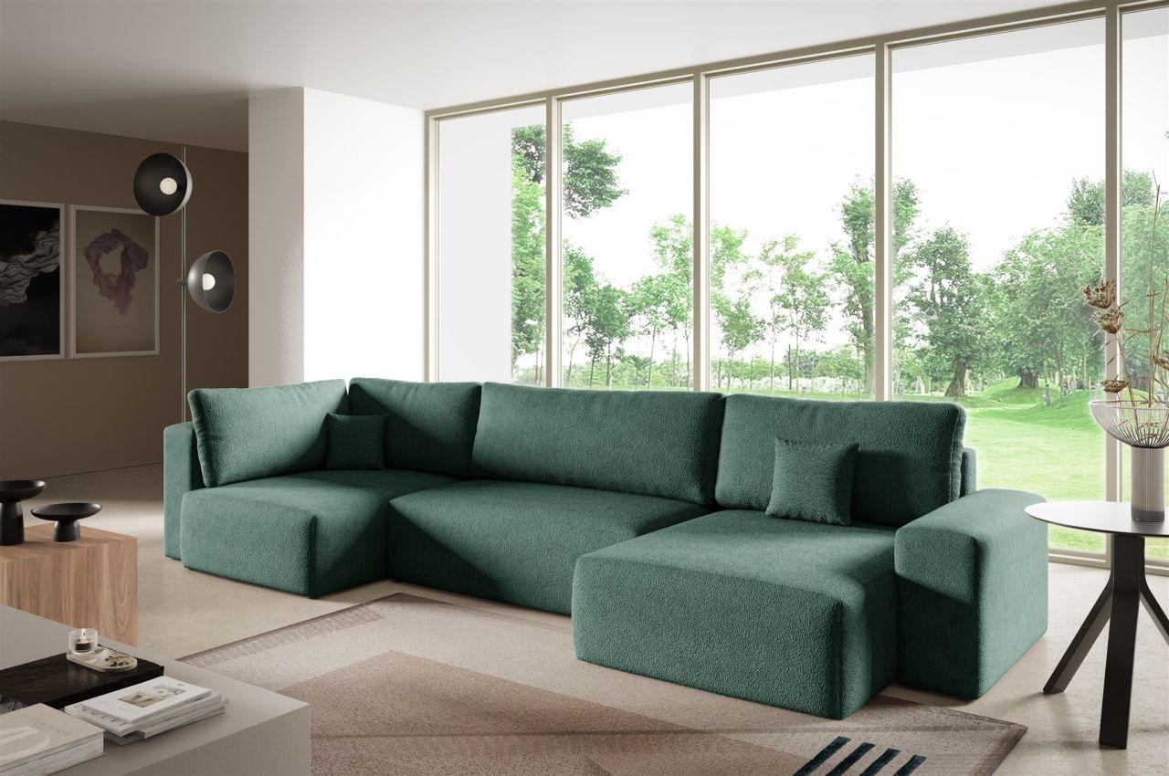 Wohnlandschaft mit Schlaffunktion ARONA XL Stoff Centaur Meeresgrün Ottomane ...