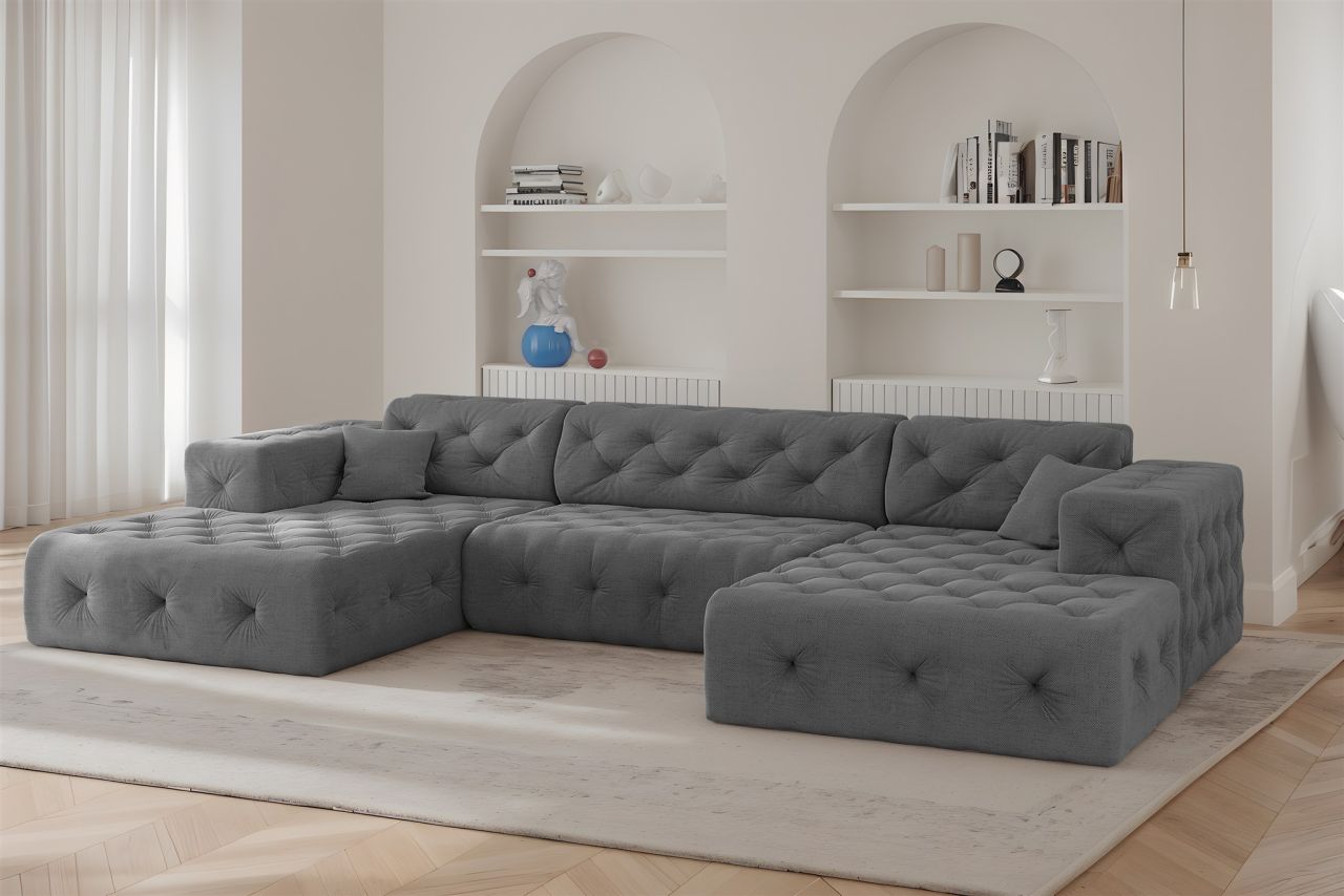 Wohnlandschaft Sofa U-Form CHANTAL in Stoff Moly Anthrazit