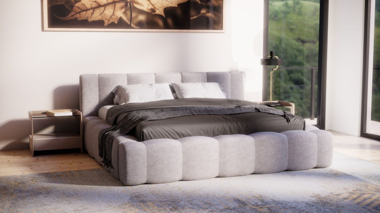 Polsterbett Doppelbett Bett LIZETH 140x200cm in Stoff Perfect Harmony Hellgrau