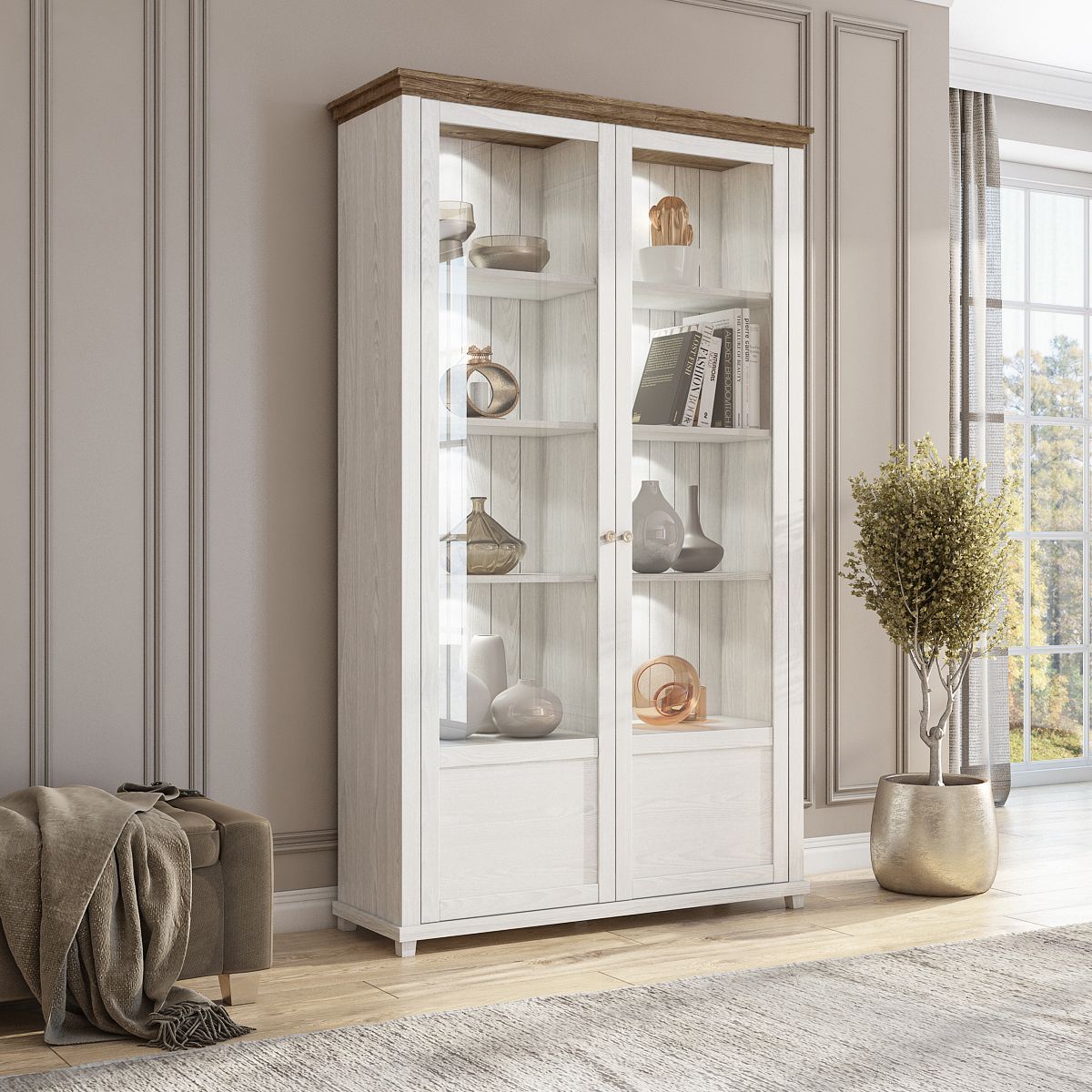 Vitrine HOME 126x200 cm inkl.LED Beleuchtung Weiss Abisko