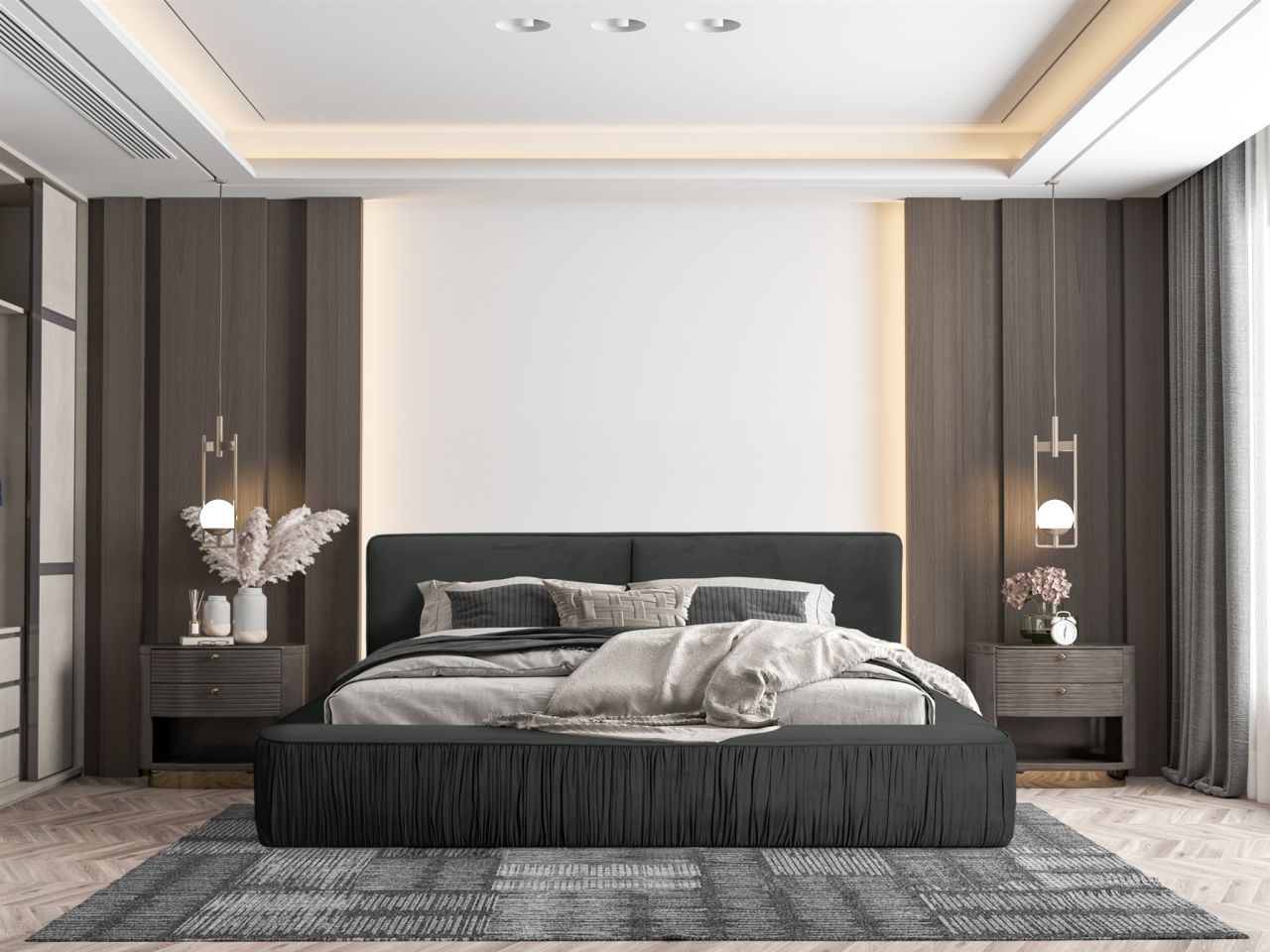 Polsterbett Doppelbett LEXIE 140x200cm in Stoff Riviera Anthrazit