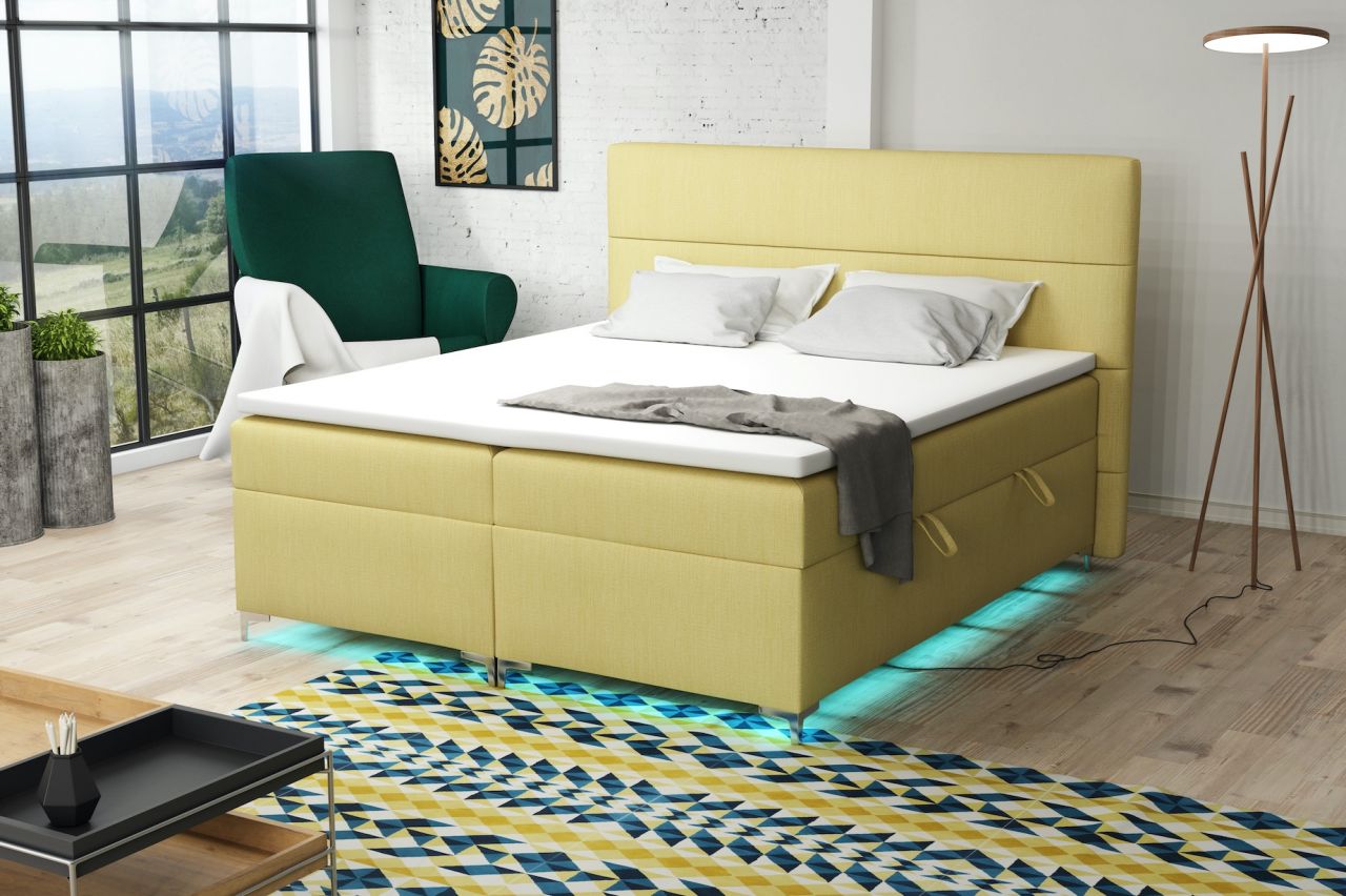 Boxspringbett Schlafzimmerbett CANELA 200x200cm inkl.Bettkasten/ LED