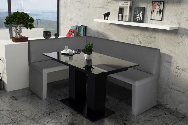 Eckbankgruppe 196x142 cm ROBIN XL R Grau / Esstisch DANTE Schwarz