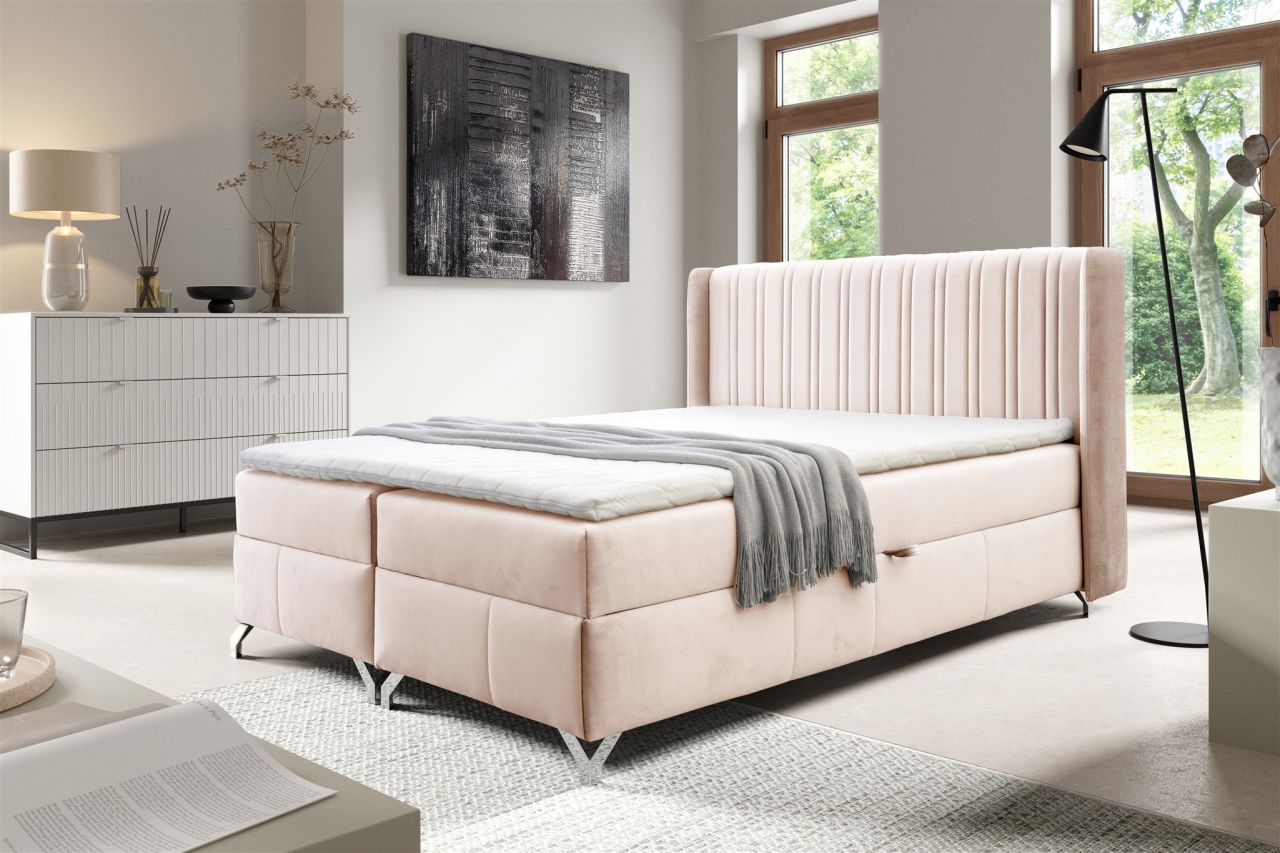Boxspringbett Schlafzimmerbett DAMIEN 120x200cm Stoff Salvador Creme