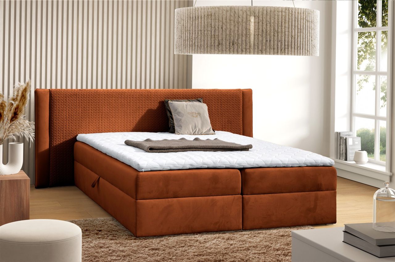 Boxspringbett Schlafzimmerbett CEDRIC 180x200cm Stoff Magic Velvet Terracotta