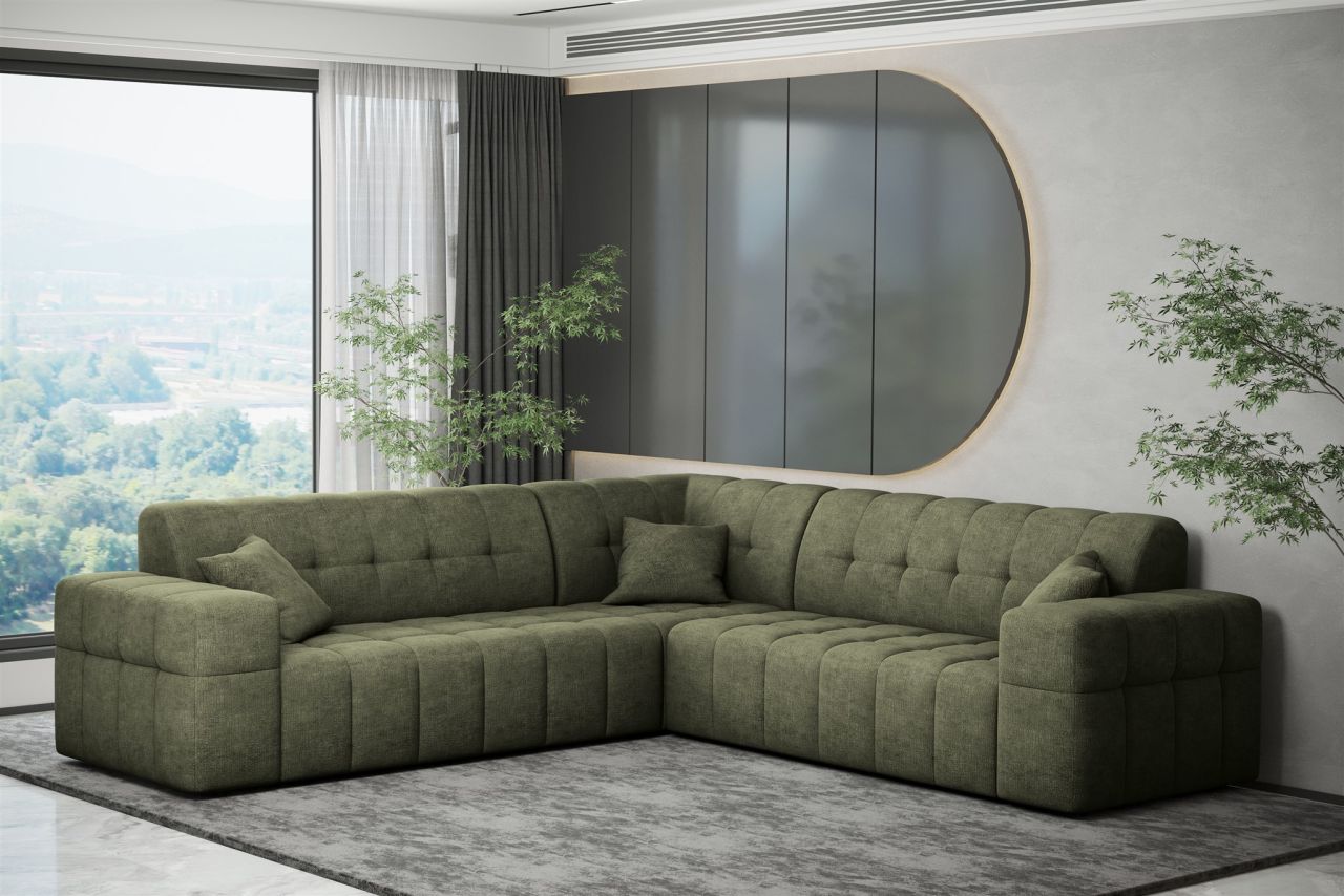 Ecksofa ersofa NANCY in Stoff Perfekt Harmony Olivgrün Seite Universal