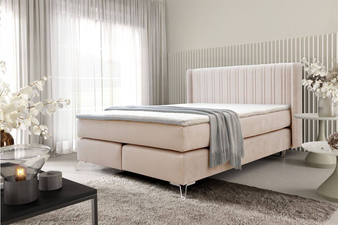 Boxspringbett Schlafzimmerbett AGNUS 120x200cm in Stoff Salvador Creme