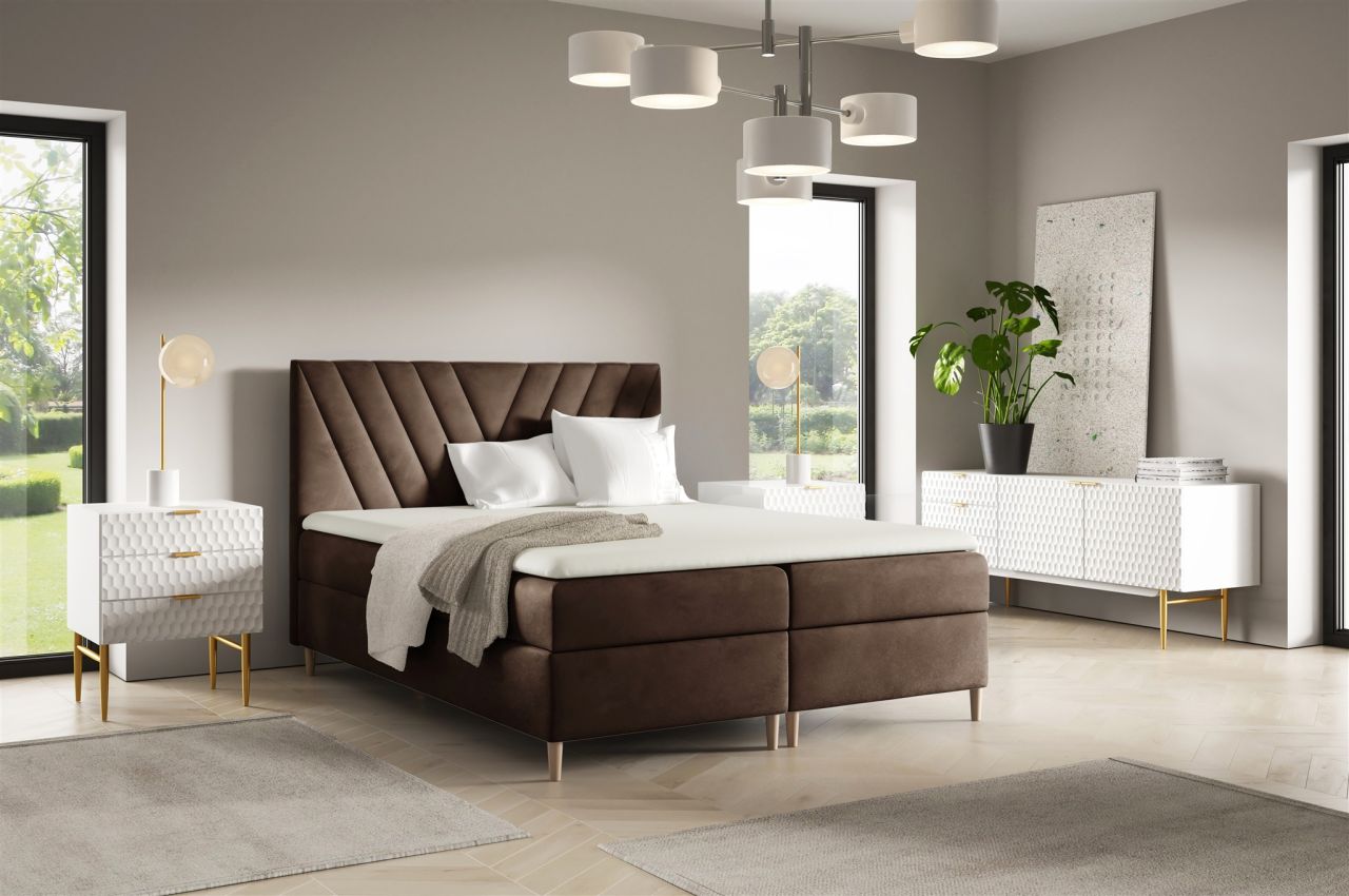 Boxspringbett Schlafzimmerbett ESPEN 180x200cm in Stoff Fresh Braun