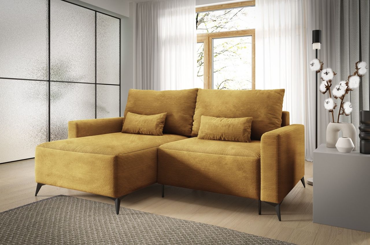 Ecksofa Schlafsofa Sofa SILVES in Stoff Poso Honiggelb Ottomane Links