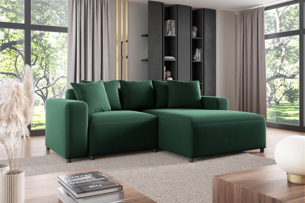 Ecksofa ersofa Sofa MEGAN XS in Stoff Salvador Dunkelgrün Ottomane Rechts