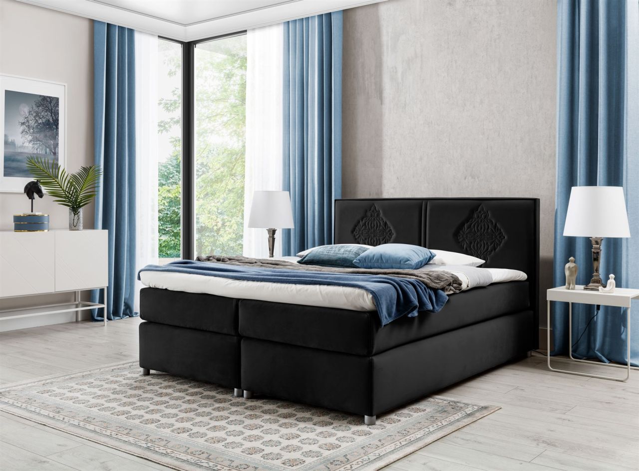 Boxspringbett Schlafzimmerbett Bett DAMIANO DELUX Stoff Schwarz 120x200cm