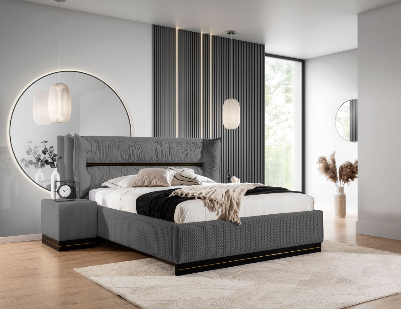 Polsterbett Doppelbett Set.3 HAMILTON 140x200cm Stoff Magic Velvet Grafit