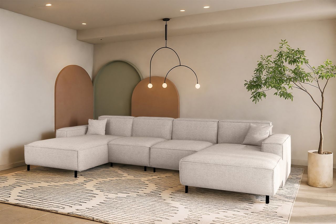 Wohnlandschaft Sofa U-Form GLORIA in Stoff Artico Creme