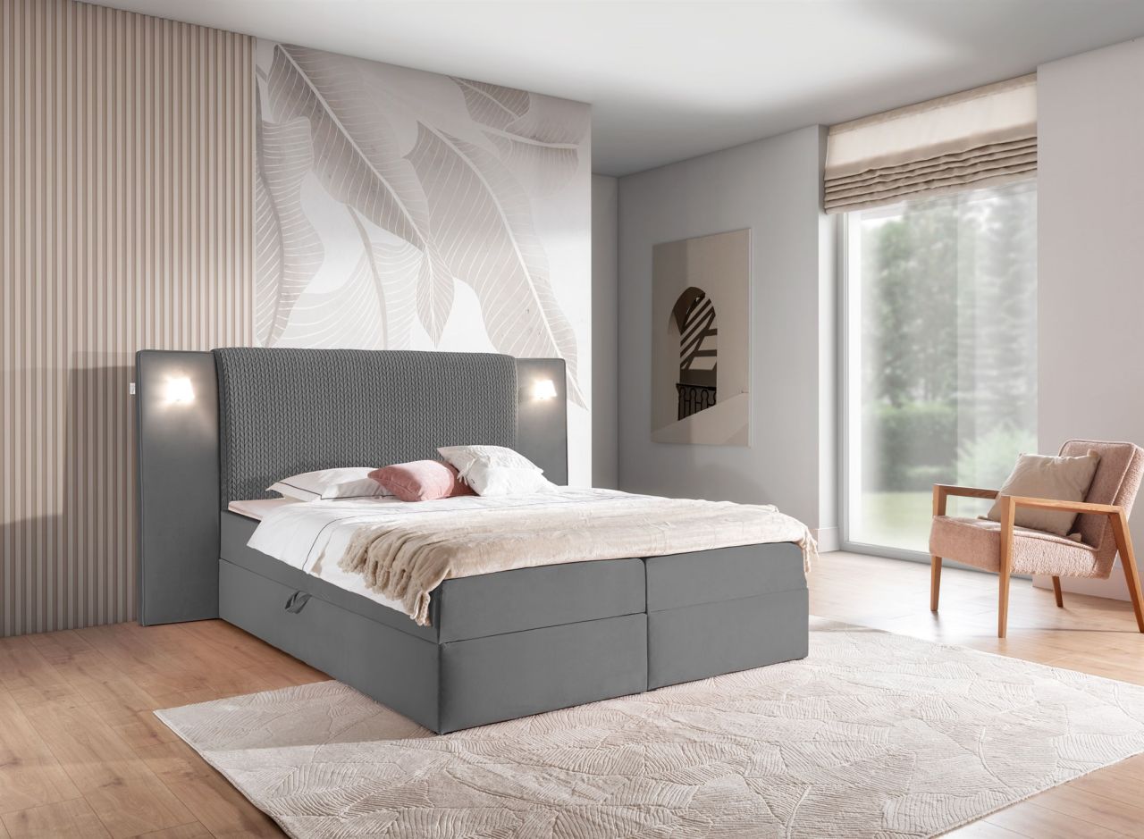 Boxspringbett Bett MARTEN 180x220cm Set.3 in Stoff Magic Velvet Dunkelgrau