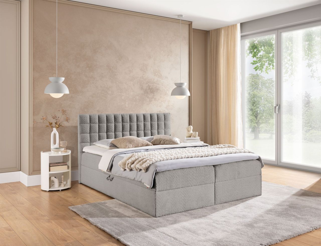 Boxspringbett Schlafzimmerbett TORIBO PREMIUM 120x220cm Stoff Coral Grau