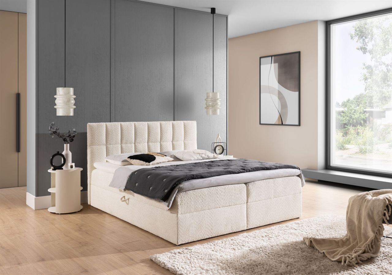 Boxspringbett Schlafzimmerbett DOMINGA 120x200cm Stoff Coral Creme