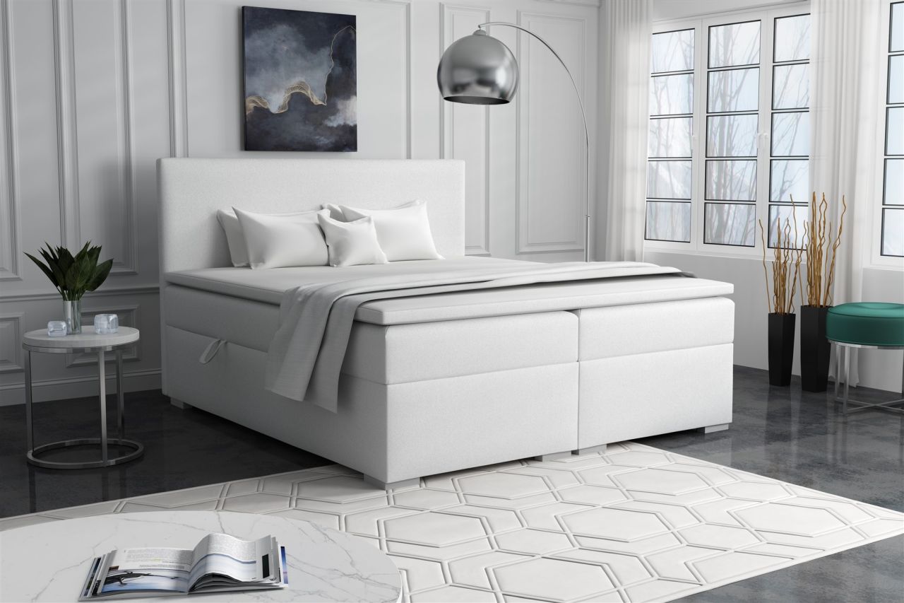 Boxspringbett Schlafzimmerbett SOREL 180x200cm Kunstleder Soft Weiss