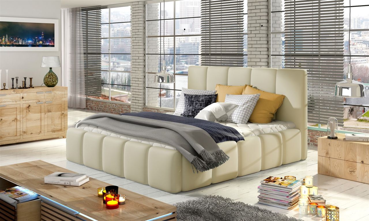 Polsterbett Doppelbett VERONA Set 1 Kunstleder Creme 160x200cm