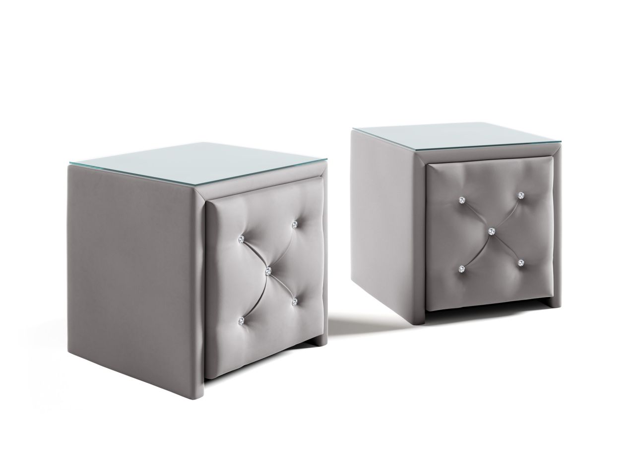 Nachttisch Nachtkonsole 2er Set SEVRA 50x50cm in Stoff Elisa Velvet Hellgrau