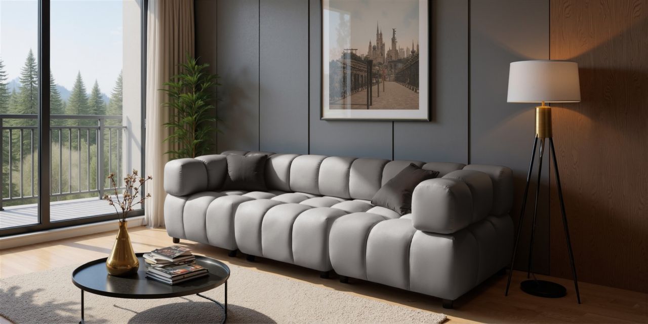 Sofa ersofa FLOW 3-Sitzer in Stoff Bluvel Silbergrau