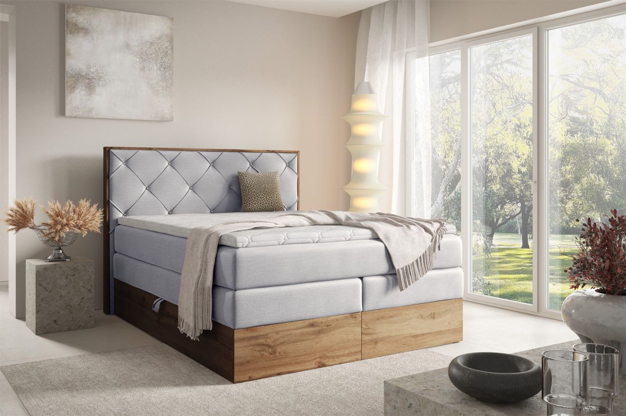 Boxspringbett Schlafzimmerbett NAVEL 140x200cm in Stoff Rouge Grau