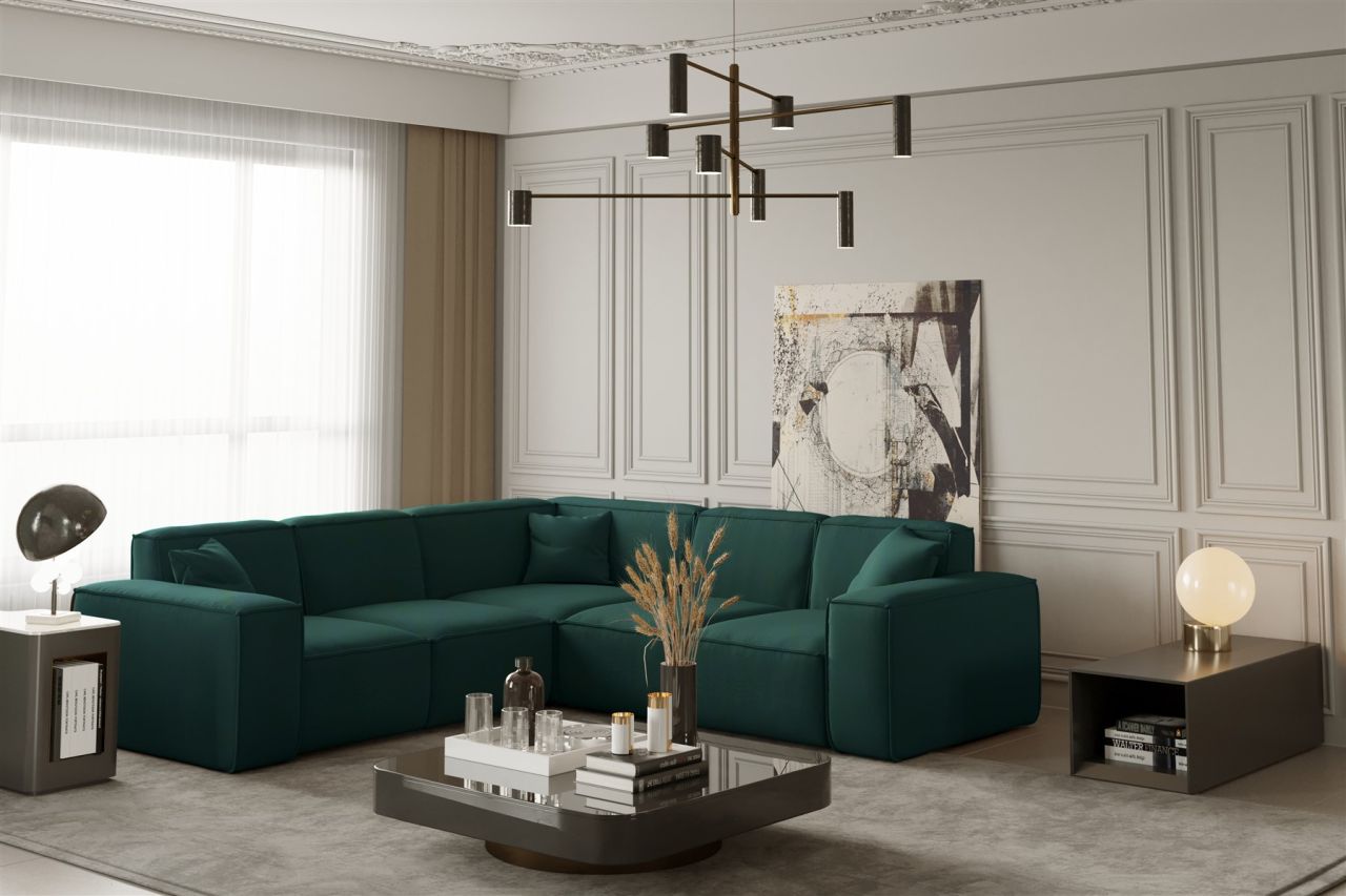 Ecksofa ersofa CELES in Stoff Opera Velvet Opalgrün Seite Universal
