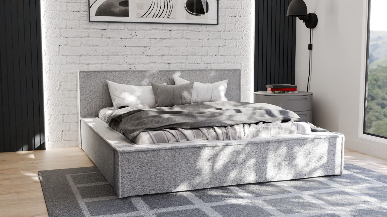 Polsterbett Doppelbett Bett ALDANA 140x200cm in Stoff Puente Beige