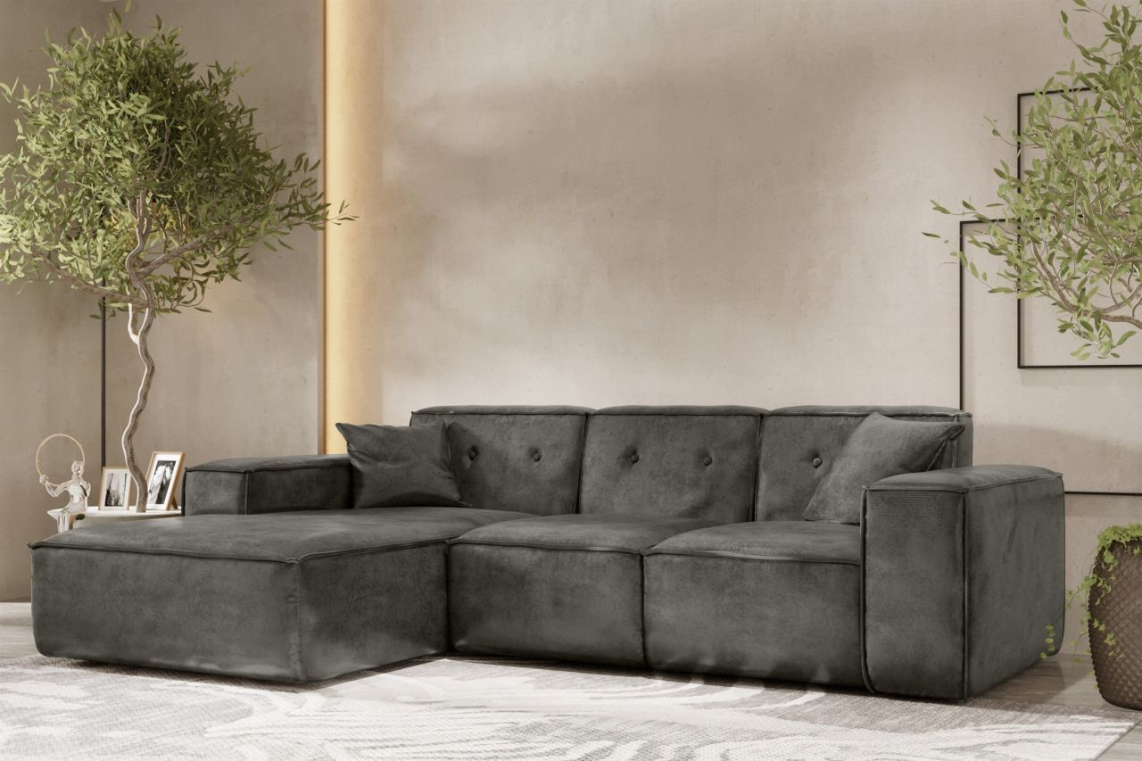 Ecksofa ersofa CESINA Stoff Gobi (Vintage Look) Anthrazit Ottomane Links