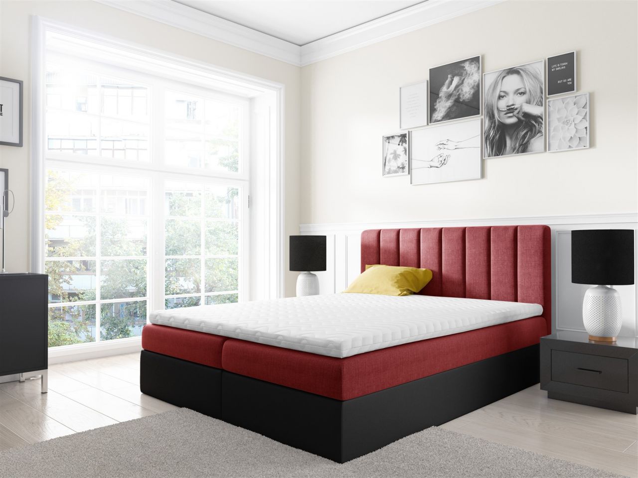Boxspringbett Schlafzimmerbett GABRIEL 160x200cm Rot-Schwarz