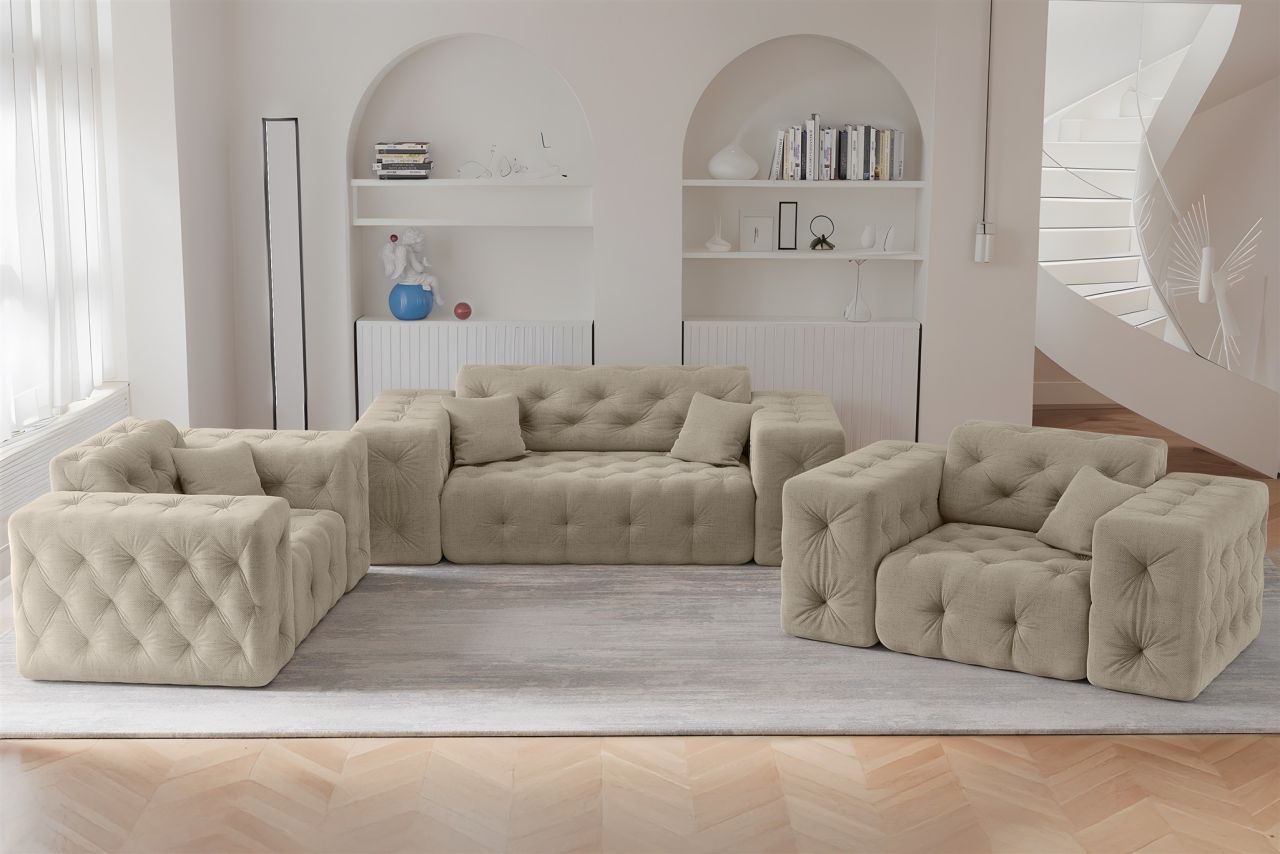Sofaset ersofa CHANTAL 2-1-1 in Stoff Moly Beige