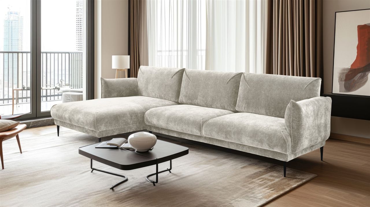 Ecksofa ersofa MADISON in Stoff Dress Me Creme Ottomane Links