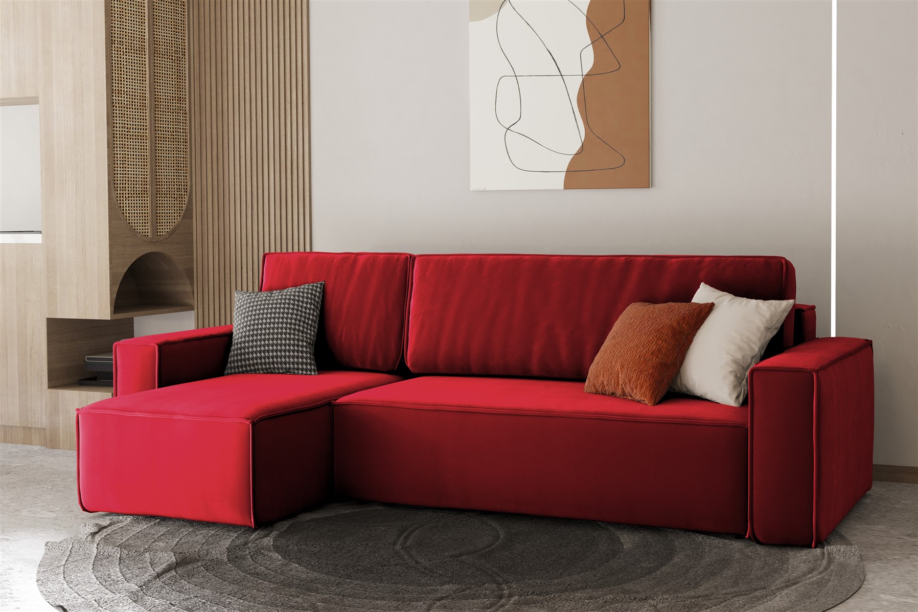 Ecksofa Schlafsofa Sofa MARIS Stoff Rot Ottomane Links Ecksofa mit