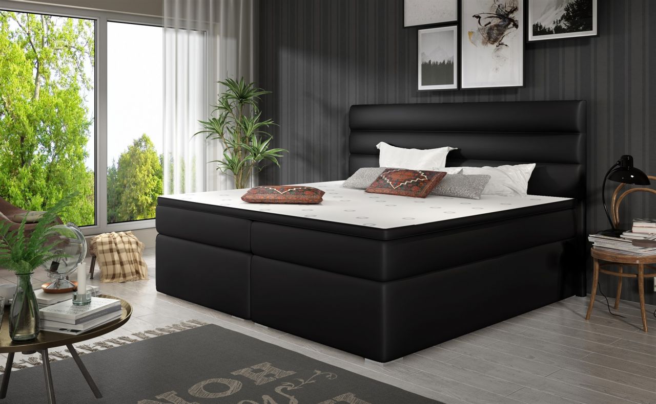 Boxspringbett Schlafzimmerbett FESTO 180x200cm Kunstleder Soft Schwarz